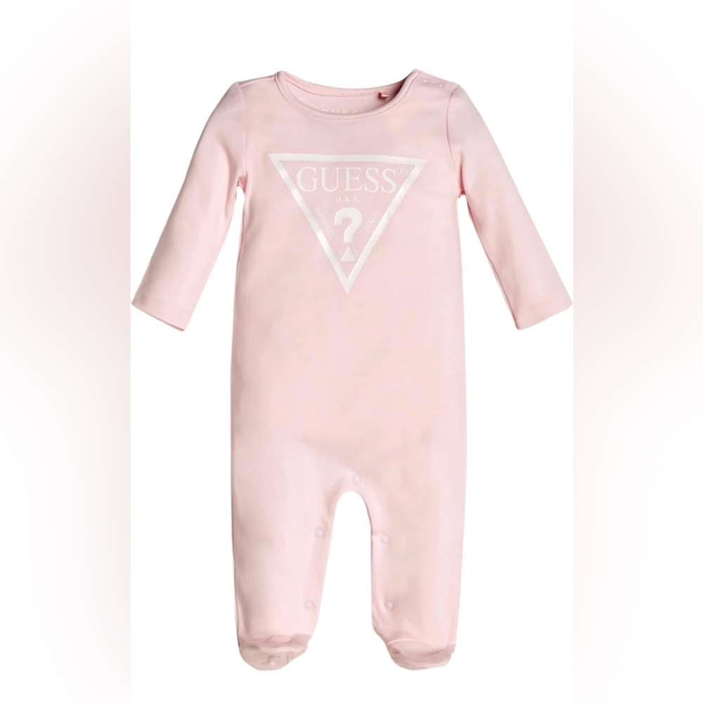 GUESS Baby Organic Cotton Jersey Screen Print Logo Footie Coverall NWT